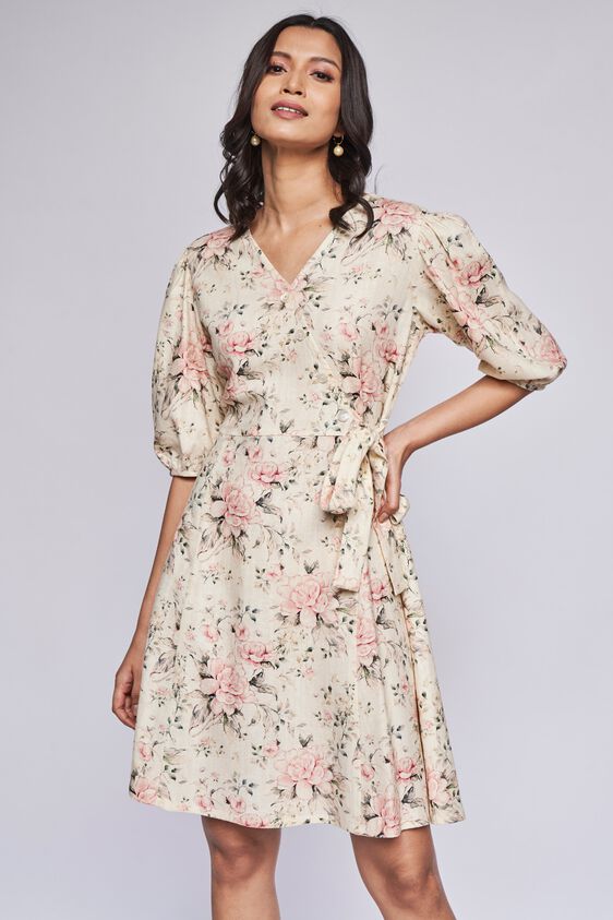 Multi Floral Flared Dress, , image 1